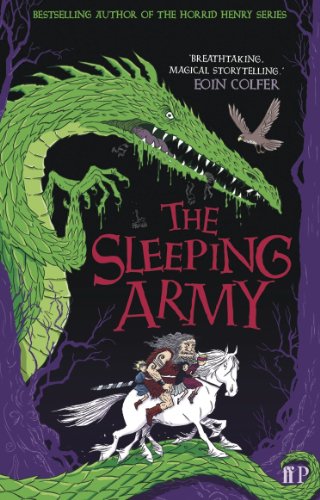 Book cover: green dragon, riders on horseback, and a flying bird.