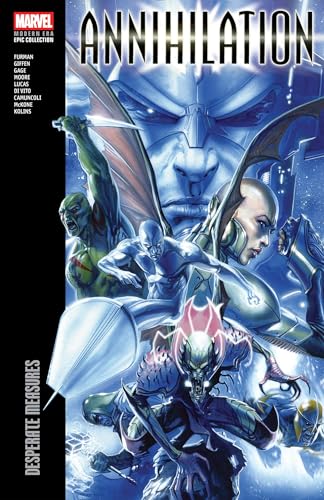 Comic book cover featuring Silver Surfer and other Marvel characters against a blue background.