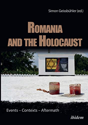 Book cover: "Romania and the Holocaust" with a memorial image.