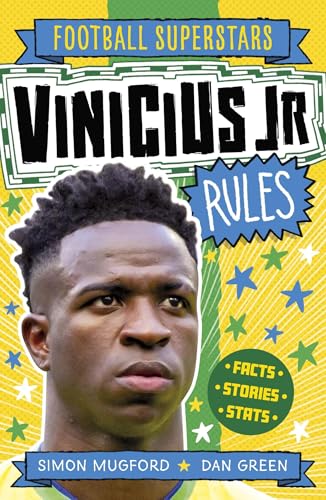 Book cover featuring a portrait of footballer Vinicius Jr on a yellow star background.