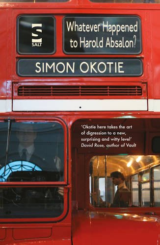 Red double-decker bus with book cover title: "Whatever Happened to Harold Absalon?".