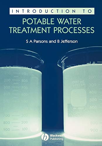 Book cover: "Introduction to Potable Water Treatment Processes" with beakers.