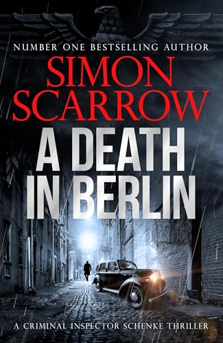 Book cover: "A Death in Berlin" with a dark, rainy city street scene.