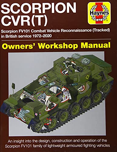 Haynes manual cover featuring a cutaway illustration of a British Scorpion CVR(T) tank.