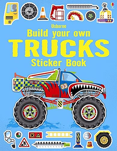 Colorful sticker book with trucks, construction vehicles, and various scenes for kids to assemble.
