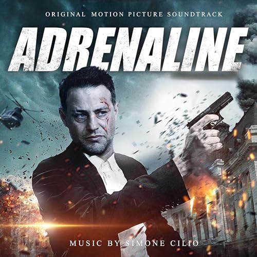 CD cover for "Adrenaline" soundtrack, featuring a man with a gun.