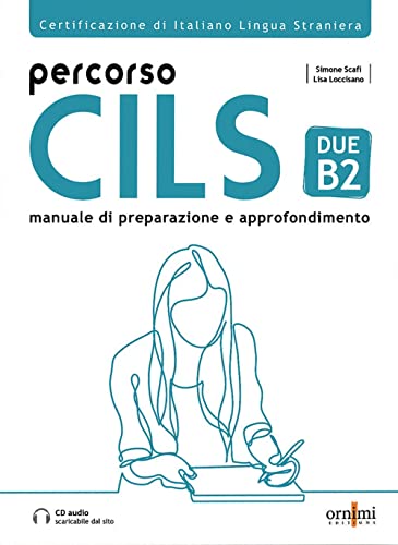 Textbook cover titled Percorso CILS DUE B2 with a line drawing of a student.