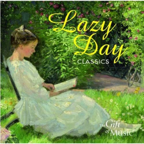 CD cover: woman reading in a garden, text "Lazy Day Classics".