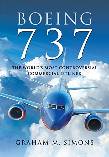 Book cover featuring a blue Boeing 737 airplane against a cloudy sky.