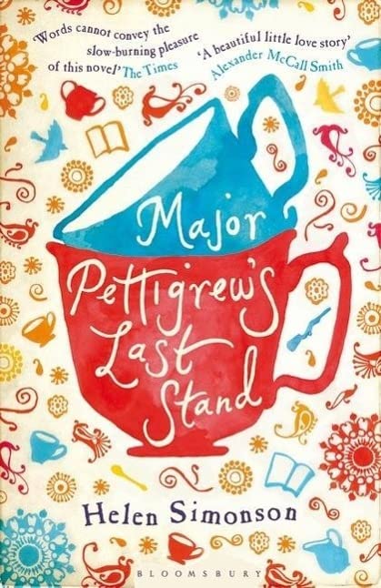 Book cover with stacked teacups and title "Major Pettigrew's Last Stand.