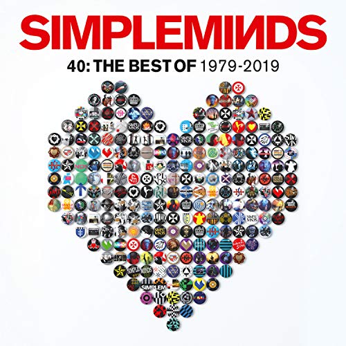 Simple Minds album cover with many small circular badges arranged in a heart shape.
