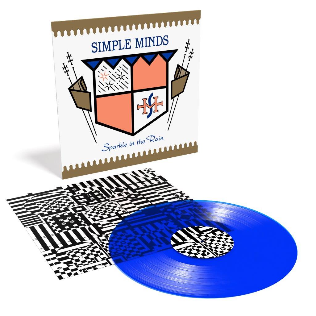 Simple Minds “Sparkle In The Rain” blue vinyl LP and cover art.