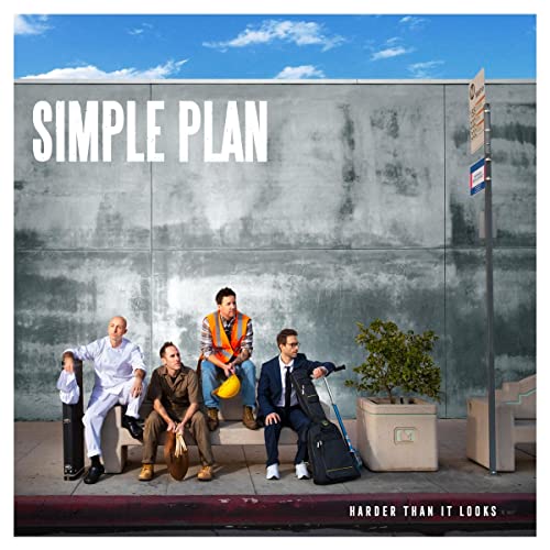 Simple Plan album cover: band members seated at a bus stop.