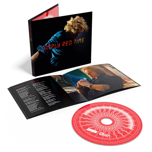 Simply Red “Time” deluxe CD case, open booklet, and red disc.
