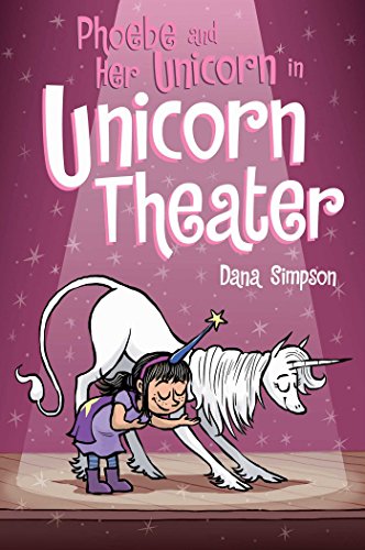 Book cover: girl hugging a white unicorn on a stage.