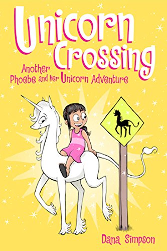 Girl riding a unicorn past a "Unicorn Crossing" road sign.