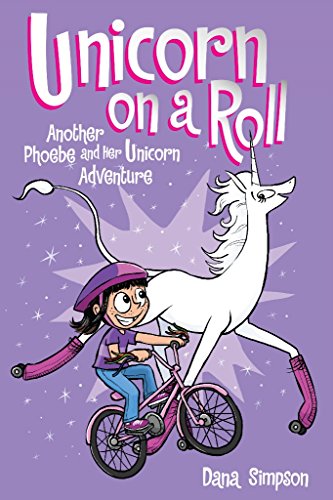 Girl riding a unicorn on a bicycle, book cover illustration.