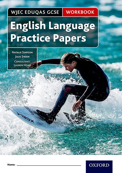 WJEC Eduqas GCSE English Language practice papers workbook cover featuring a surfer on waves.