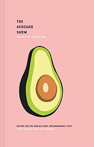 Book cover with a pink background and a central illustration of a halved avocado.