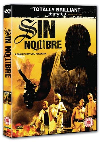 Sin Nombre" DVD cover featuring a man with tattoos and a gun.