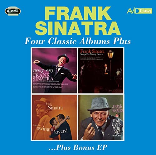 Frank Sinatra album cover featuring four album artworks and text.