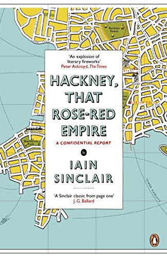 Book cover featuring a yellow street map of Hackney against a light blue background.