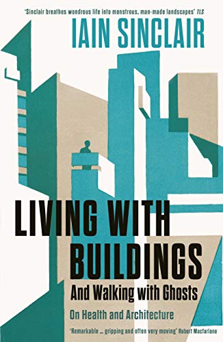 Book cover with abstract blue and beige buildings, title "Living With Buildings".
