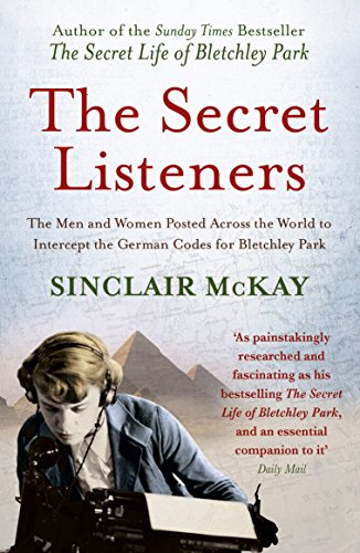 Book cover: "The Secret Listeners" with a woman using headphones and a typewriter.