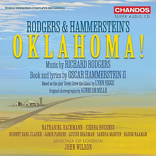 CD cover for "Oklahoma!" featuring a golden wheat field and blue sky.