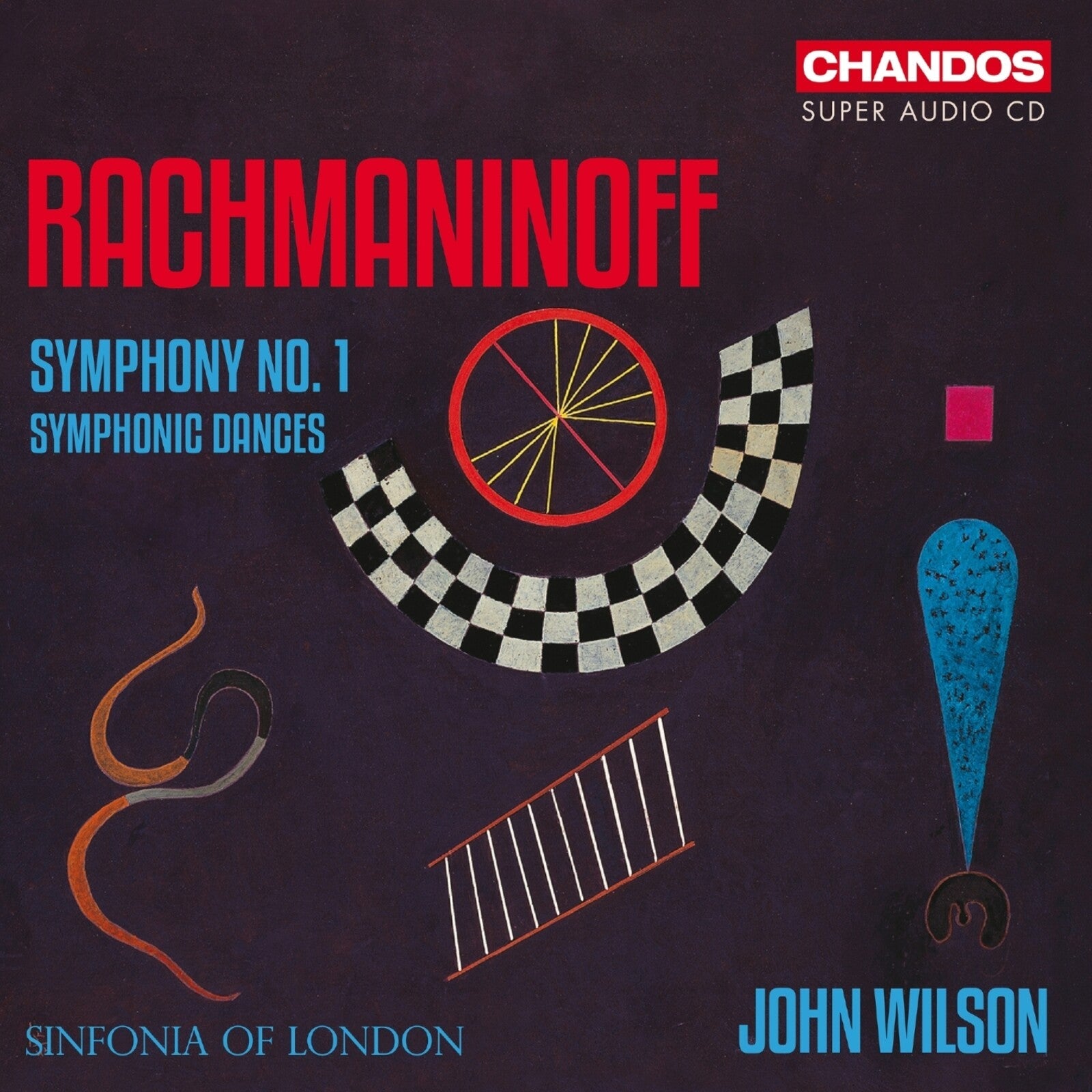 CD cover for Rachmaninoff’s Symphony No. 1, abstract geometric design.