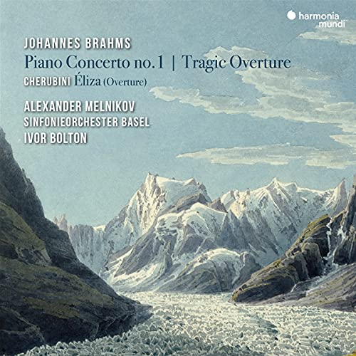 Mountain landscape with snow and river, classical music CD cover with text overlay.