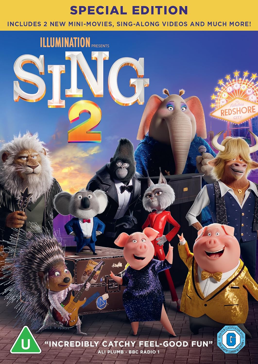 Sing 2 DVD cover featuring the animated cast of animals against a city backdrop.