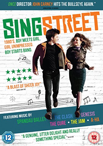DVD cover for "Sing Street" featuring a boy and girl running together.