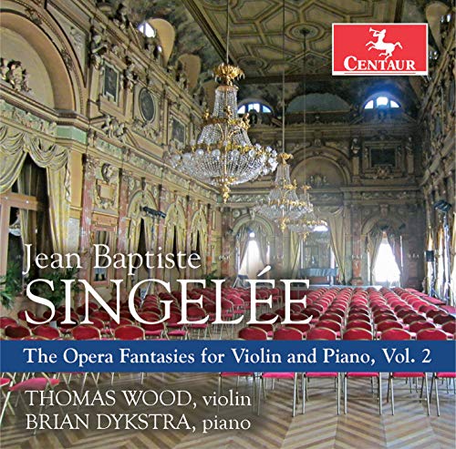 "CD cover featuring an ornate concert hall with red chairs and chandeliers."