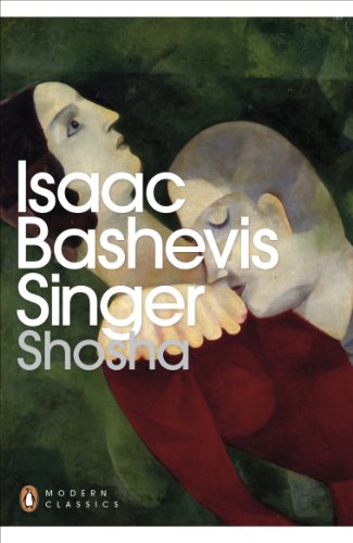 Book cover of Shosha by Isaac Bashevis Singer featuring a stylized painting of two figures.