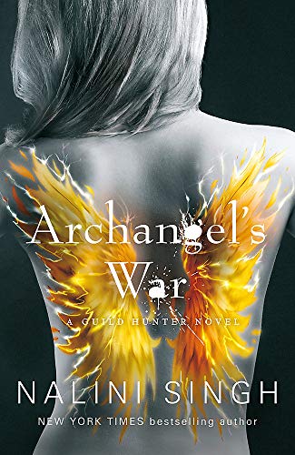 Book cover: woman’s back with golden, fiery wing design.