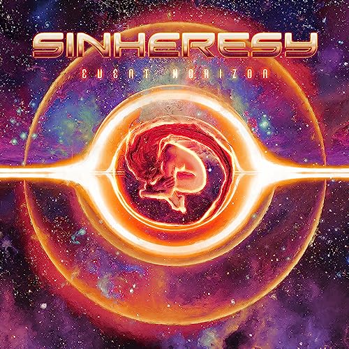 Album cover for Sinheresy’s “Event Horizon” featuring a fetal figure in orange light.