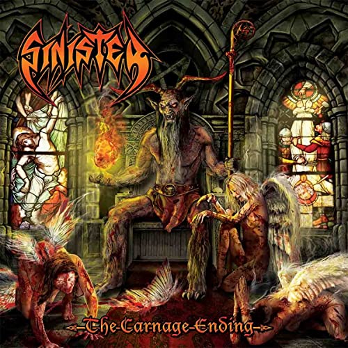 Dark fantasy album cover featuring a demonic figure in a cathedral.