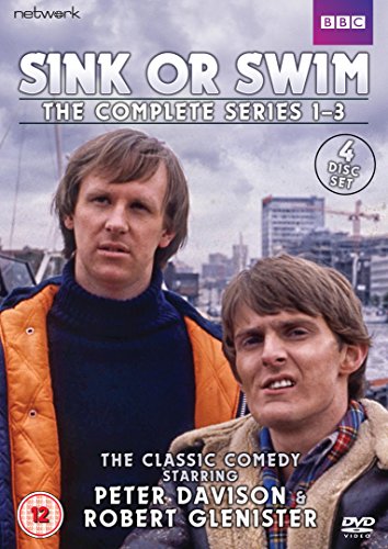DVD cover for "Sink Or Swim" featuring two men in life vests by a harbor.