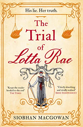 Book cover for “The Trial of Lotta Rae” with scales of justice imagery.