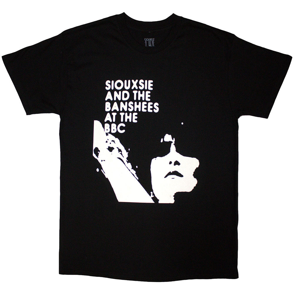 Black unisex t-shirt featuring the Siouxsie and the Banshees At The BBC logo.