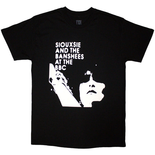 Black unisex t-shirt featuring the Siouxsie and the Banshees At The BBC logo.