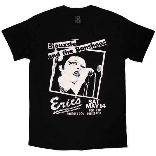 Black t-shirt featuring Siouxsie & The Banshees’ “Eric’s” artwork, size XX-Large.