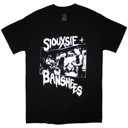 Black t-shirt featuring Siouxsie & The Banshees “Live!” tour graphic, small size.
