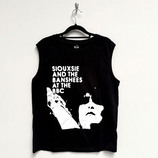Black unisex tank top featuring a Siouxsie and the Banshees At The BBC graphic.