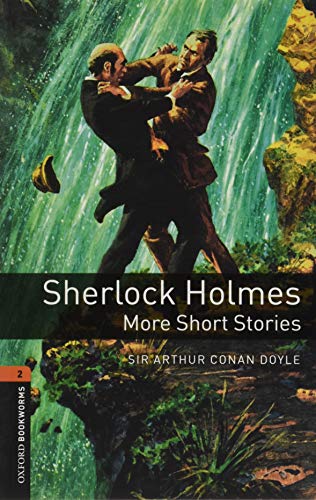 Two men struggle near a waterfall on the cover of a Sherlock Holmes book.