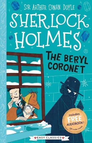 Book cover illustration of Sherlock Holmes looking through a window at a mysterious figure.