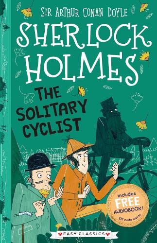 Book cover for "Sherlock Holmes: The Solitary Cyclist" with illustrated figures.