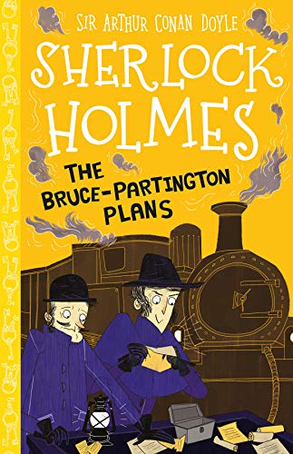 Book cover featuring Sherlock Holmes characters in front of a steam train.