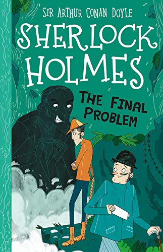 Book cover illustration of Sherlock Holmes and Dr. Watson with a shadowy villain figure.
